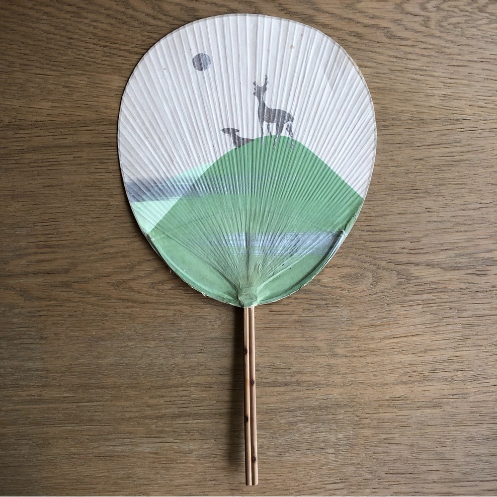 Vintage Japanese Uchiwa Fan (Moon and Deer)